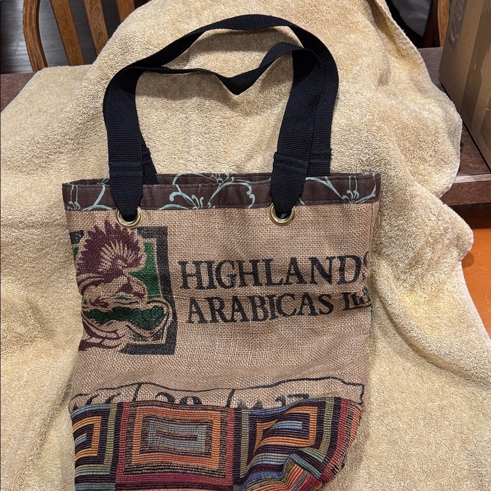 Burlap Coffee Bean handcrafted Tote Bag with Black Nylon Handles